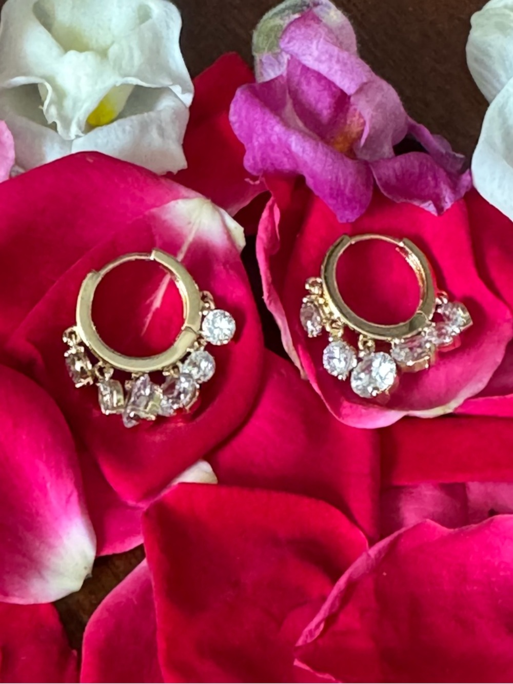 Gold With Multiple Round Crystal Huggies